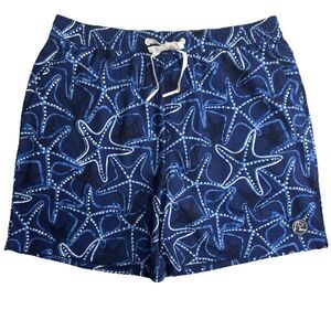 Rhoback Large Shorts Medley Swim Trunk Star Fish Blue Lined Pockets Mens L NWOT